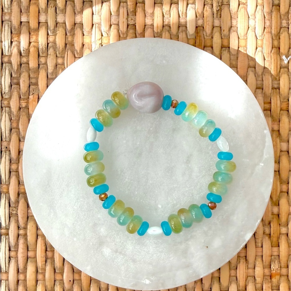 Blue Glass Rondelle Beaded Bracelet